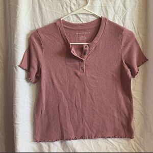 American Eagle | Soft Ribbed Short Sleeve Button Top